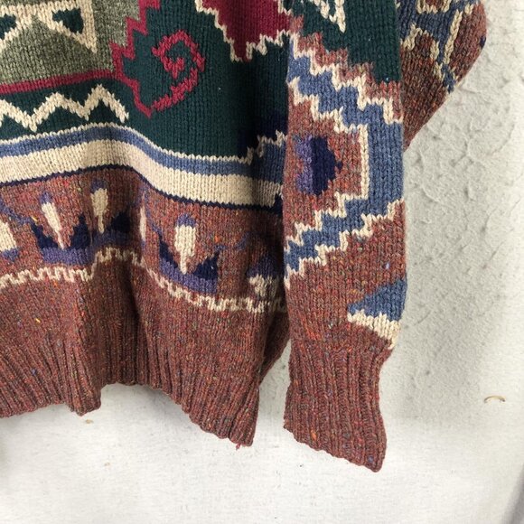 Vintage Twickers Cardigan Sweater Men L Brown Shawl Collar Aztec Wool Concho - Picture 16 of 16